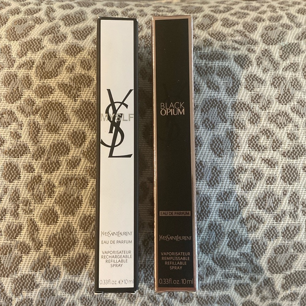 TWO NEW Travel size bottles of YSL. MYSELF and BLACK OPIUM .33 oz each